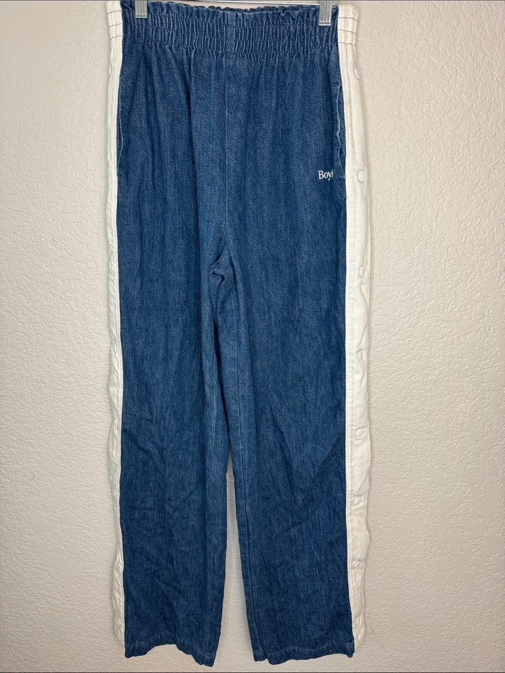 Boyish Track Pants Denim White Stripe Pull Away Snap Size Medium - Picture 2 of 9